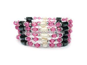 36inch Pink Glass Beads, Freshwater Pearl,Magnetic Wrap Bracelet Necklace All in One Set